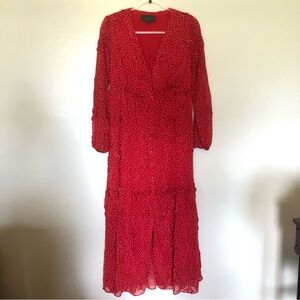 Anthropologie Sunday in Brooklyn Maxi Dress Red Polka Dot Textured Button Front